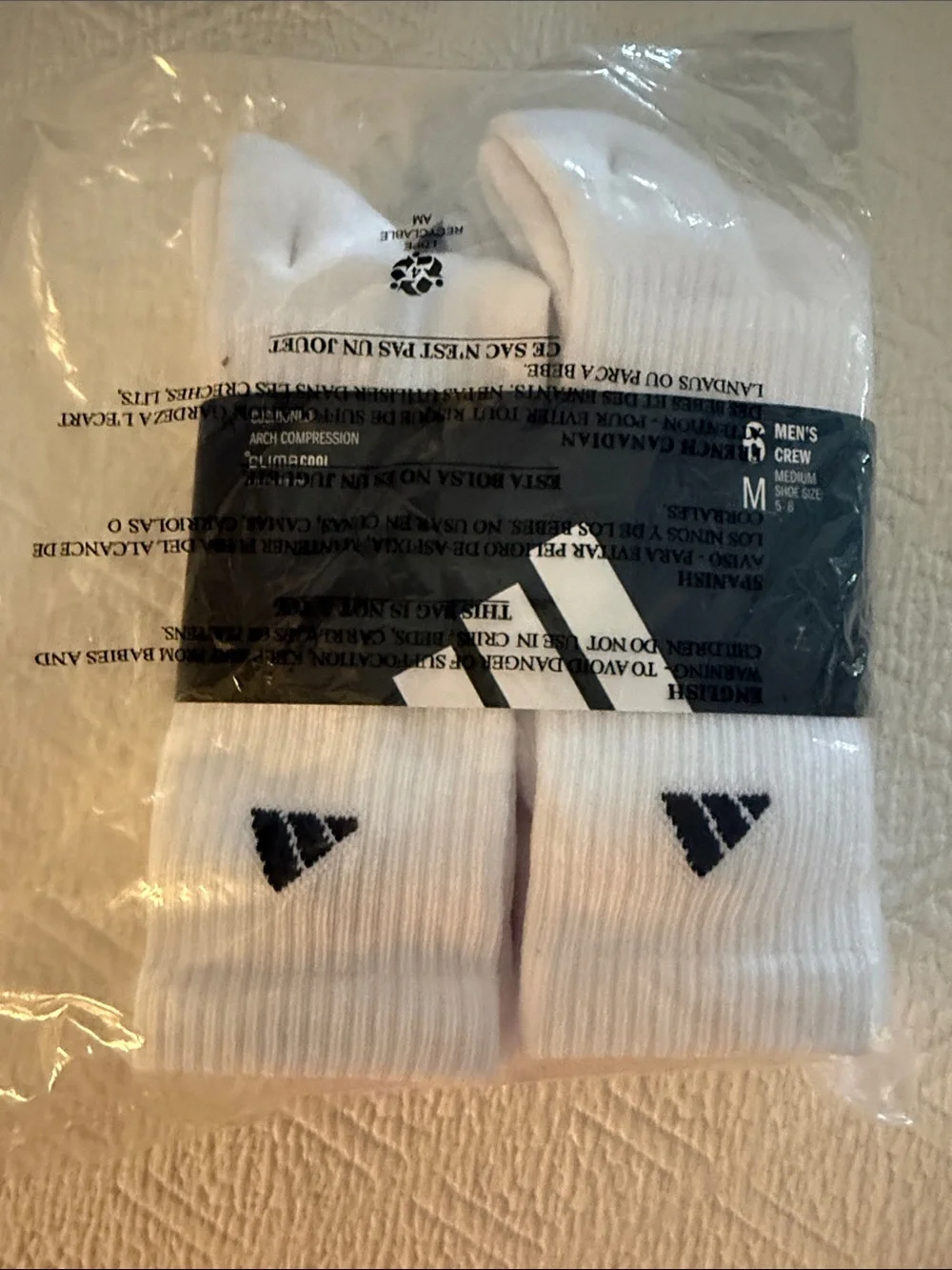Men’s White Adidas Climacool Crew Socks Size M (5-8 shoe size)